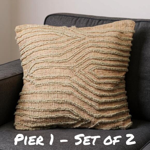 Pier 1 Other - (2) Pier 1 Imports Throw Pillows Covers Shams Gray Cotton Geometric Textured
